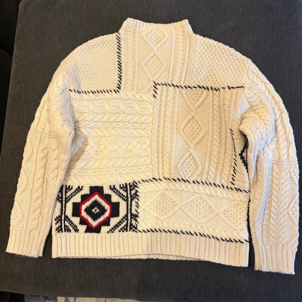 Ralph Lauren CableKnit Wool Alpaca Sweater Horse Equestrian Patchwork Mock Neck - Picture 5 of 7